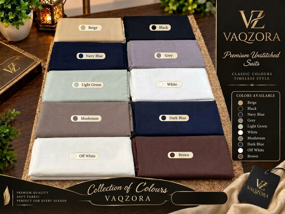 VAQZORA Premium Unstitched Gents Suit - 10 Classic Colors